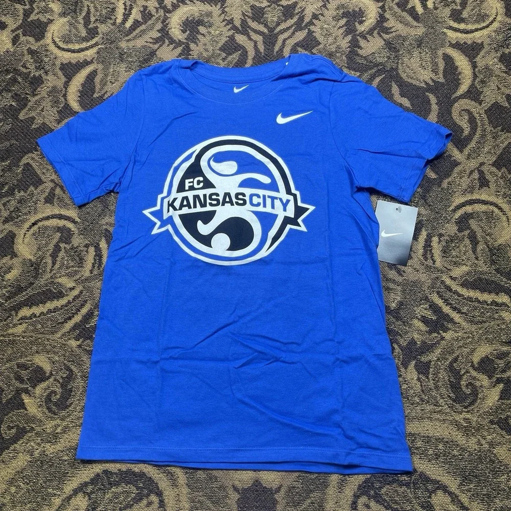 Nike Kansas City FC NWSL Navy Blue T-shirt Youth Size Small New Athletic Cut